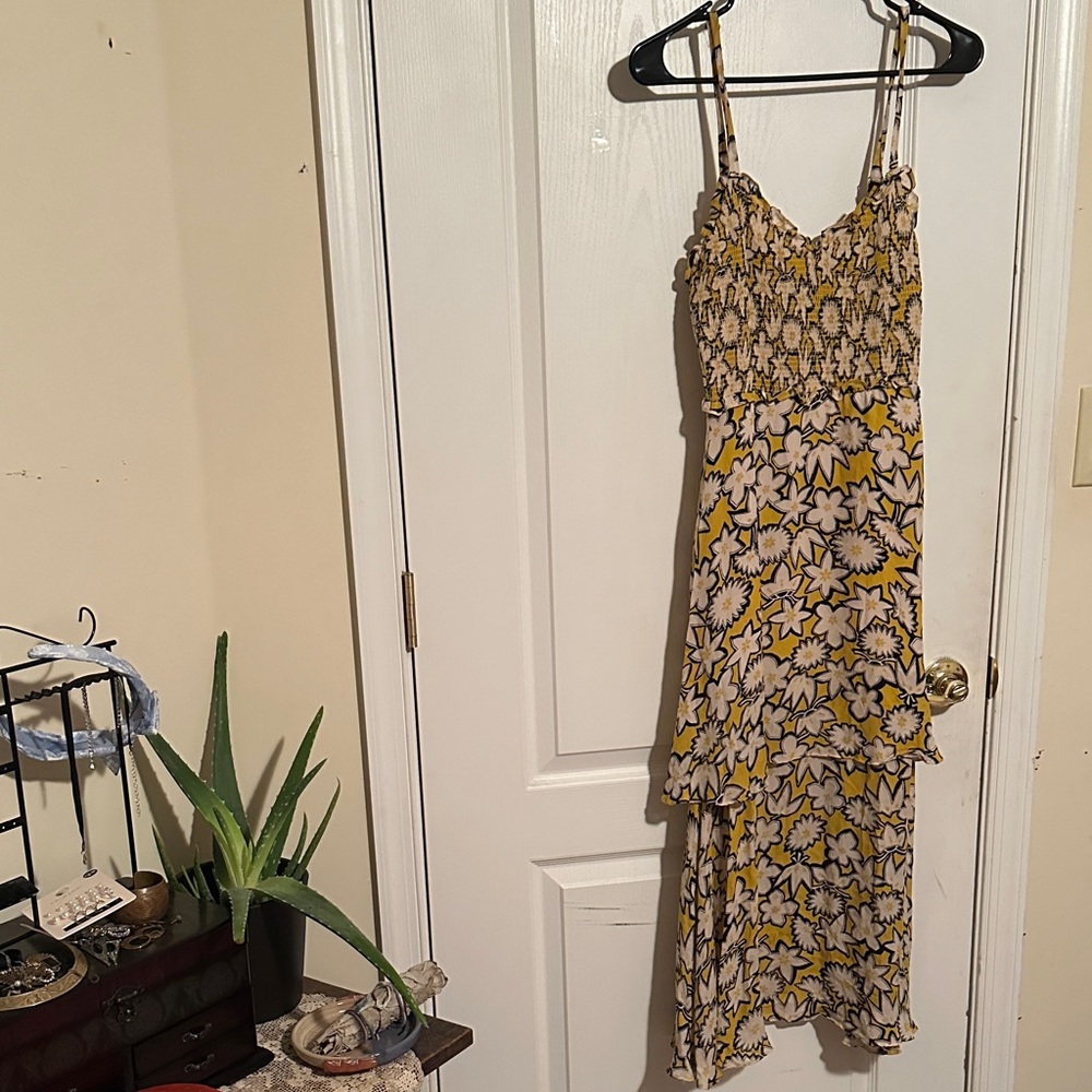 Whistles Floral High Low Dress in Yellow and Black